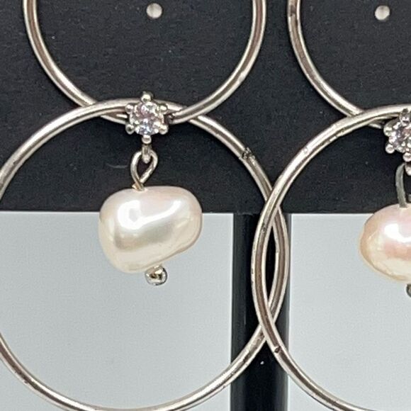 G by Gennaro Dangle Silver Faux Pearls Earrings - Picture 1 of 6